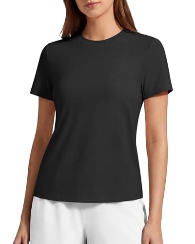 G4Free Workout Tops for Women Crew Neck Short Sleeve Tee Shirts Hip Length Relaxed Fit Casual Running Athletic Summer Outfits (Black,XXL) - Image 1