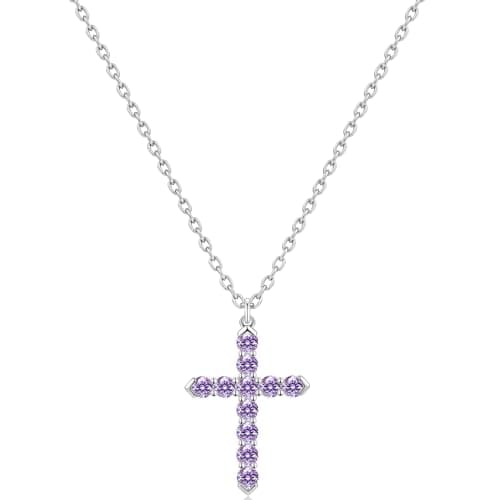 Cross Necklace for Women, Silver Cross Necklace for Women, 14K White Gold Plated Dainty Cross Pendant Necklace with Cubic Zirconia, Hypoallergenic Christian Religious Jewelry Gifts (Purple-White Gold Plated) - Image 1
