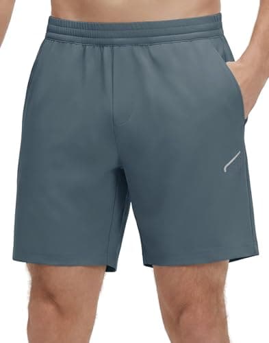 M MAELREG Men's Workout Running Shorts with Zipper Pockets 7 inch Quick Dry Workout Gym Athletic Shorts for Men Grey Blue - Image 1