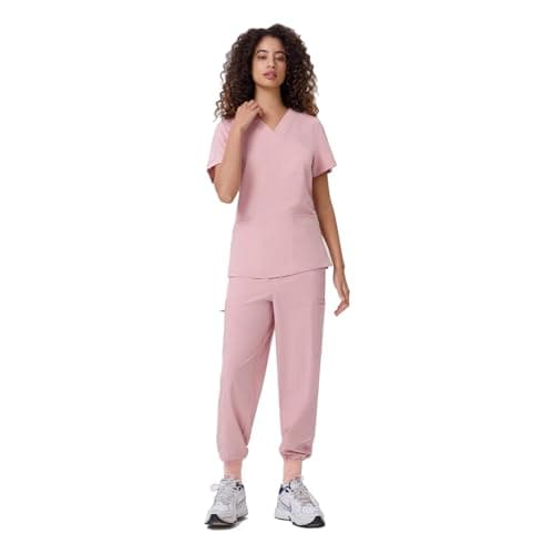 ANGEL GUARD Women's Medical Scrub Set - V-Neck, 13 Pockets, Slim Fit Yoga Waistband, Stretch Nursing Uniform - Image 1
