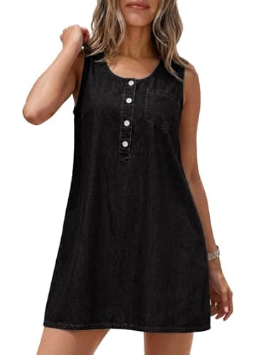 Dokotoo Black Dresses for Women Crewneck Loose Fit Sleeveless Casual Denim Dress Soft Comfort Overall Dress Summer Fashion Trendy Button Vintage Jean Dress 2026 Ladies Clothes - Image 1