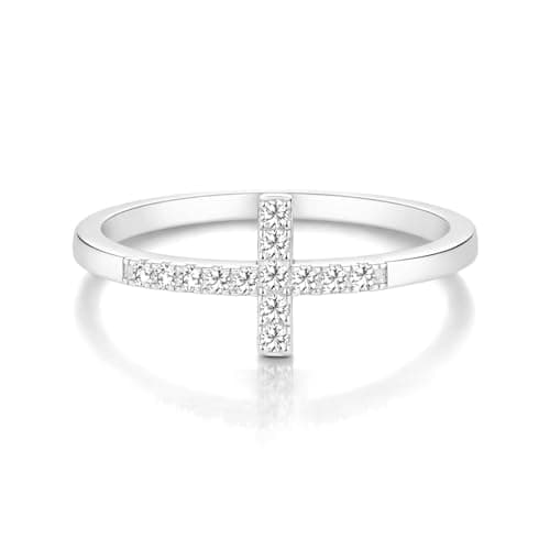 TOPROO 14K Gold Plated Cross Rings,925 Sterling Silver Hypoallergenic Rings With Cubic Zirconia Unique Anniversary Band Rings for Her (White Gold, 9) - Image 1