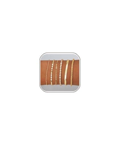 Gold Bracelets for Women 14K Gold Plated Stack Trend Bracelets Charm Paperclip Chain Cuban Link Layered Waterproof Bracelet Dainty Bracelet for Women Jewelry Gifts (Gold 6Pcs) - Image 1