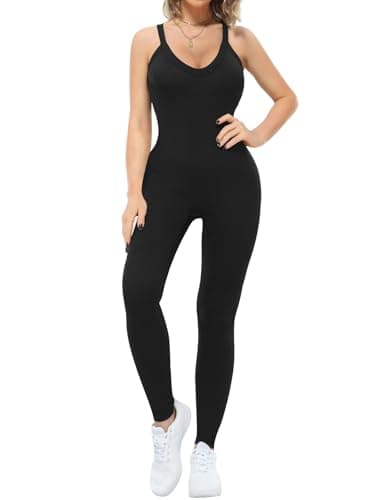 VUTRU Women Jumpsuits Sexy V Neck One Piece Bodysuit Romper Shapewear Tummy Control Workout Athletic Leotards, Black M - Image 1