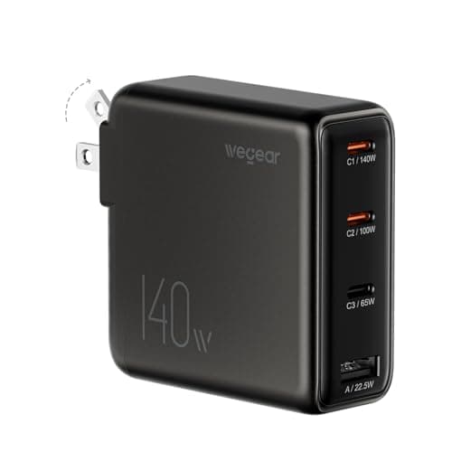 140W USB-C Charger for Laptop, wegear Slim 4-Port PD 3.1 GaN Fast Charging Block with Foldable Plug, Type‑C Wall Charger Power Adapter for MacBook Air/Pro, iPad, iPhone 17/16 Series,Galaxy S25 (Black) - Image 1