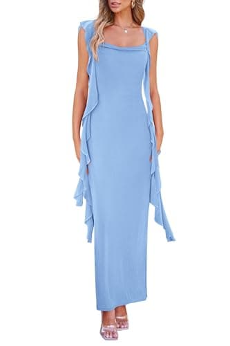 PRETTYGARDEN Women's 2026 Summer Wedding Guest Dress Sleeveless Ruffle Formal Cocktail Party Maxi Bodycon Dresses (Light Blue,Small) - Image 1