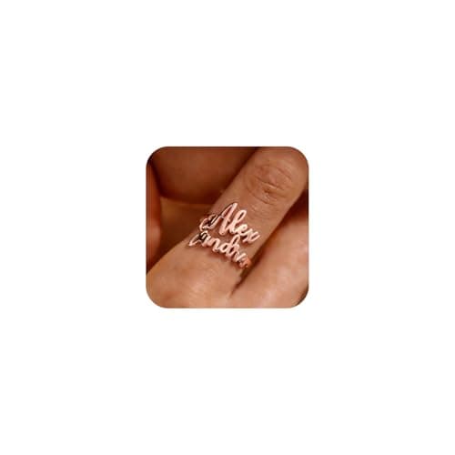 coobopet Custom Name Rings for Women Personalized 14K Gold Plated/Sterling Silver/Rose Gold Engraved Name Ring Customized Jewelry Gift Wedding Engagement Rings for Women Men Couples - Image 1
