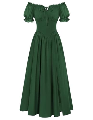 Scarlet Darkness Corset Dress for Women Off Shoulder Renaissance Costume Short Sleeve Milkmaid Dresses with Pockets Forest Green - Image 1