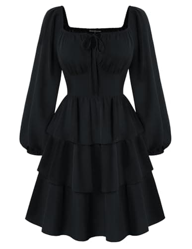 Scarlet Darkness Renaissance Dress for Women Square Neck Long Sleeve Fall Dresses Corset Pirate Costumes with Pockets Black M - Image 1