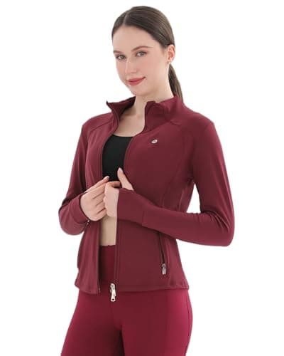 Pobodo, Lightweight, Workout Jacket for Womens, Slim Fit, Stand Collar, Running, Full Zip, Yoga Top, 4 Pockets, Thumb Holes, No Hood - Image 1
