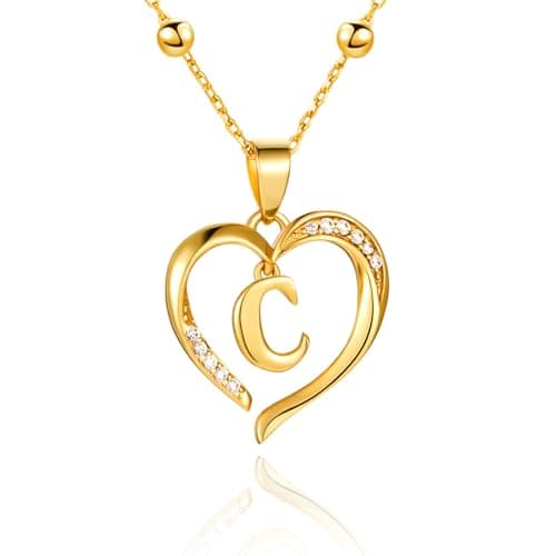 Cicy Bell Womens Heart Initial Necklace for Women 18k Gold Plated Cubic Zirconia Dainty Letter Pendant Necklace 17.7'' with 2'' Extender - Image 1