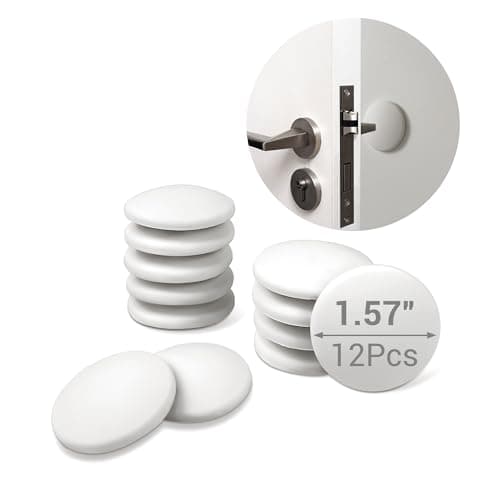 Door Stoppers - 1.57" White Door Stoppers for Wall (12 Pack), with Heavy-Duty Adhesive - Wall Protector & Shock-Absorbent Protectors from Door Knobs - Prevents Scratches on Walls & Doors - Image 1