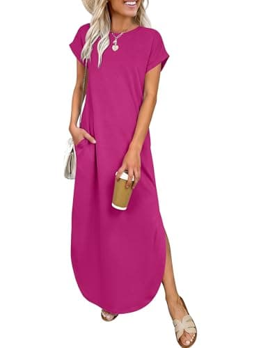 ANRABESS Women’s Summer Casual Long Maxi Dress with Pockets Hot Pink,L - Image 1