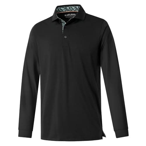 M MAELREG Mens Golf Shirts Quick Dry Regular Fit Sport Casual Solid Mens Long Sleeve Polo Shirts Black - Image 1