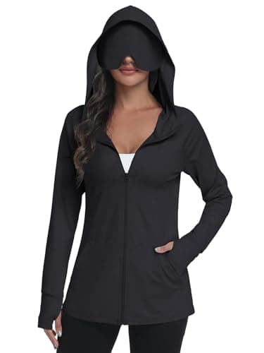 SeSe Code UPF 50+ Hoodie With Eye Mask Womens Zip Up Travel Jackets Lightweight Sleep Sun Protection Shirts Pockets Outdoor Nap Black S - Image 1