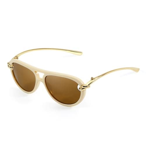 DreamCalf Oversized Aviator Sunglasses for Women with Gold Temples Trendy Large Big Double Bridge 2026 Designer Ladies Shades - Image 1