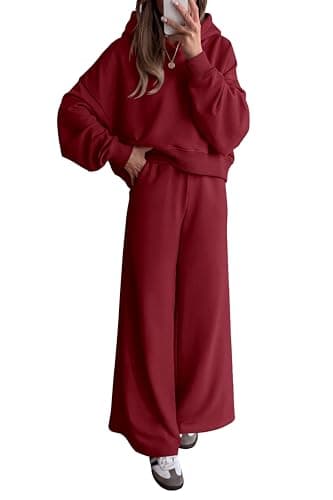 PRETTYGARDEN Women 2 Piece Lounge Sets Long Sleeve Hoodies Wide Leg Sweatpants Sweatsuits Workout Set Fall Outfits 2026(Burgundy,Small) - Image 1