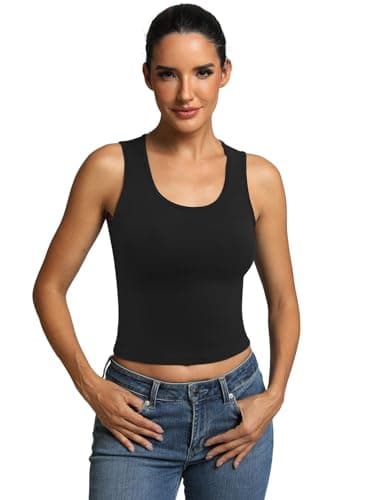 ICTIVE Women's Sleeveless Racerback Tank Top Crew Neck Slim Fit Workout Casual Basic Cami Shirts Black XL - Image 1