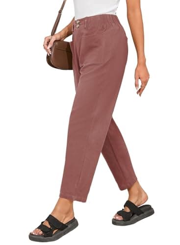 Dokotoo 2026 Linen Cotton Palazzo Pants for Women Womens Wide Leg Capri Pants Hiking Soft High Waisted Summer Trouser Business Casual Outfits for Women Fall Clothes Lady Basic Trendy Slacks Red L - Image 1