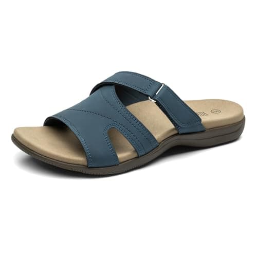 Rihero Women's Slide Sandals Orthopedic Arch Support Comfortable Slip On Adjustable Summer Casual Walking Orthotic Flat Sandals Navy Size 8.5 - Image 1