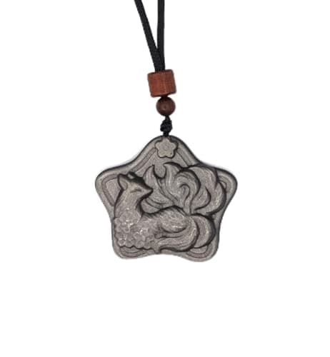 FUDIDU Genuine Silver Sheen Obsidian Necklace - Carved Star Fox Pendant for Grounding & Protection - Adjustable 16-25 Inch CordSpiritual Crystal Jewelry Gift for Men Women, Anti-Anxiety Amulet - Image 1