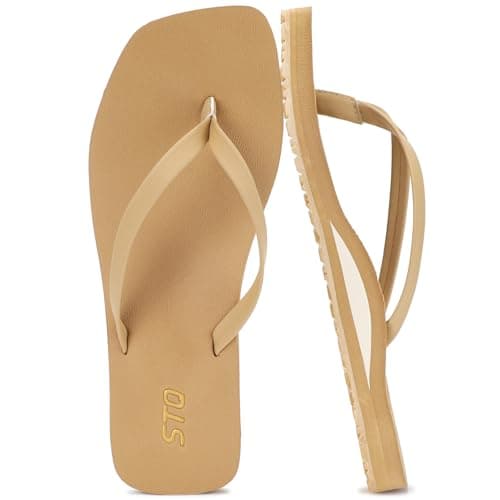 STQ Flip Flops for Women Square Toe Arch Support Orthopedic Summer Beach Plantar Fasciitis Sandals Tan Size 7 - Image 1