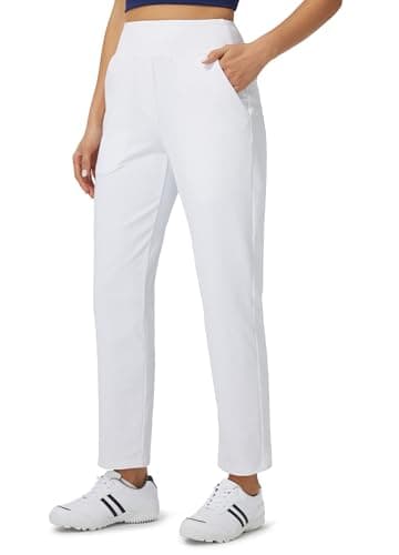 Libin Women Athletic Sweatpants 29'' Travel Pants for Women High Waisted Ankle Pants with 4 Pockets for Golf Casual White XS - Image 1