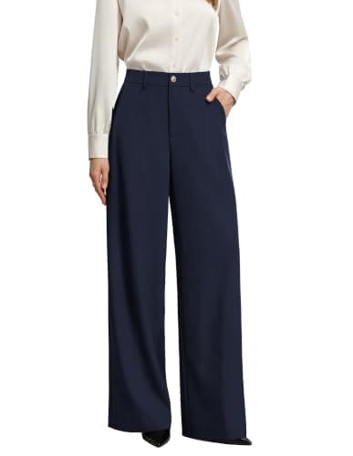 GRACE KARIN Wide Leg Pants Woman Stretch Texture Trousers Business Casual Pants for Petite/Regular Navy Blue 2XL - Image 1
