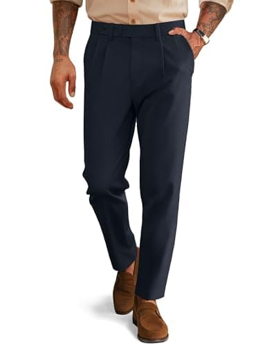 Men's Casual Pants Tapered Pleated Pants Vintage Comfort Waist Slacks for Dressy Relaxed Office Trousers Navy Blue 2XL - Image 1