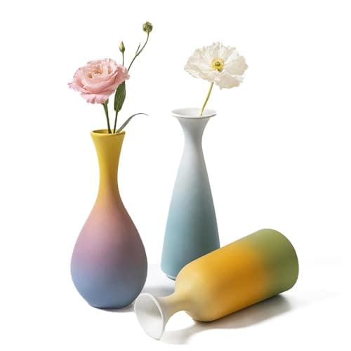 Avsunela Handmade Ceramic Bud Vase Set of 3-Gradient Matte Vase for Decor (Pastel Earthy Gradient)