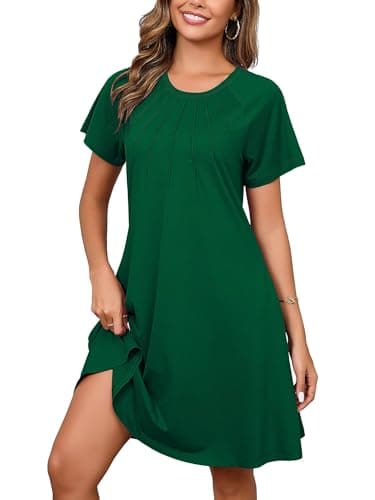 Heymoments Women's Short Sleeve Dress Green Small Round Neck Casual Flowy Midi Sundress Comfy Tshirt Ladies Teachers Summer Beach Swing 2025 Novelty Dresses with Pockets - Image 1