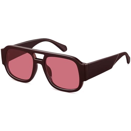 LOOMAKA Square Aviator Sunglasses for Women Men Retro 70s Chunky Double Bridge Glasses Trendy Flat Top Y2K Shades UV400 Protection for Driving & Festival Party - Image 1