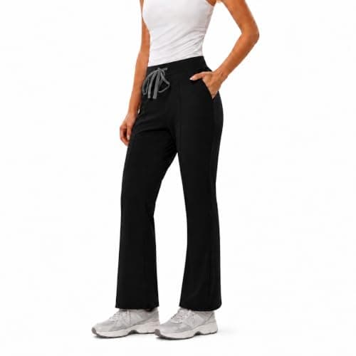 YEZEX Yoga Scrub Pant Women - High Waisted Flare Scrub Pant, Yoga Scrub Leggings Work Pant, Anti-Wrinkle & 4 Pockets,Slim Fit Black - Image 1