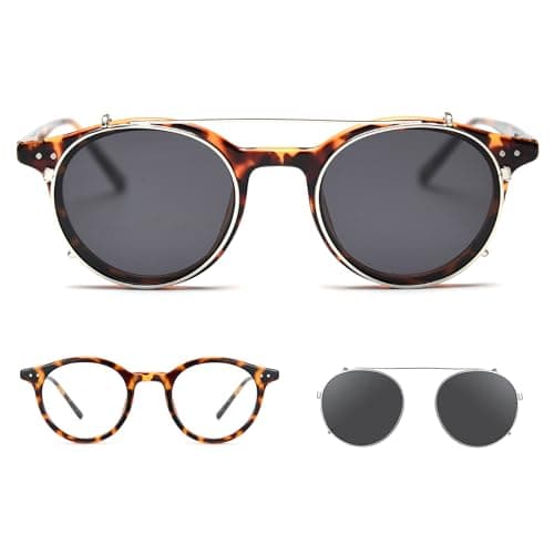 Cyxus Clip On Blue Light Blocking Glasses for Men Women, Round TR90 Metal Frame Eyeglasses with TAC Sunglasses Lens, UV Protection P1341B10 - Image 1