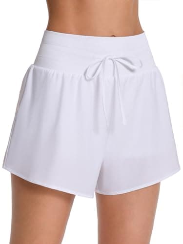 ATTRACO High Waisted Swim Shorts for Women Bathing Suit Bottoms Tummy Control Swimwear White S - Image 1