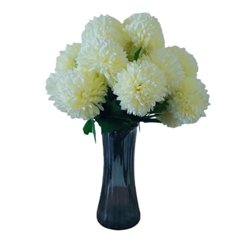 TransBloom, Artificial Chrysanthemum Ball, 18 Heads, Green Flowers Stems, Fake mums Ball Flowers, 15.5 Inch, Indoor Floral Arrangement for Home Decor, Living Room, Vase Centerpiece (Light Green) - Image 1
