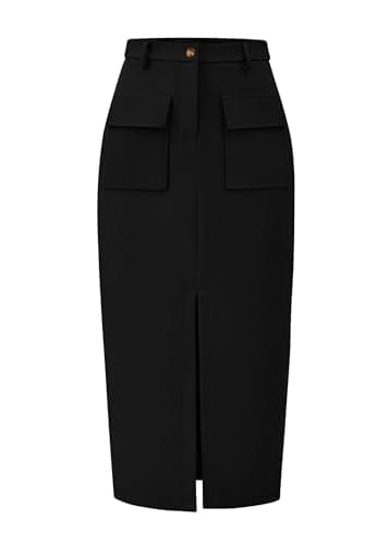 KIRUNDO Midi Skirts for Women Summer Fall High Waisted Cargo Trendy Pencil Slit Dressy Casual Business Work Long Skirt(Black, X-Large) - Image 1