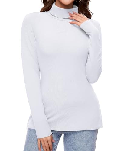 Ganado Long Sleeve Shirts for Women Turtleneck Thermal Shirt Layering Basic Tops Fitted Plain Undershirts (White, XX-Large) - Image 1
