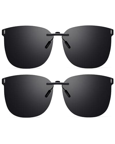 Xfeel Black Polarized Clip On Sunglasses Over Prescription Glasses for Women Men, Fit Over Eyeglasses Trendy Shades - Image 1
