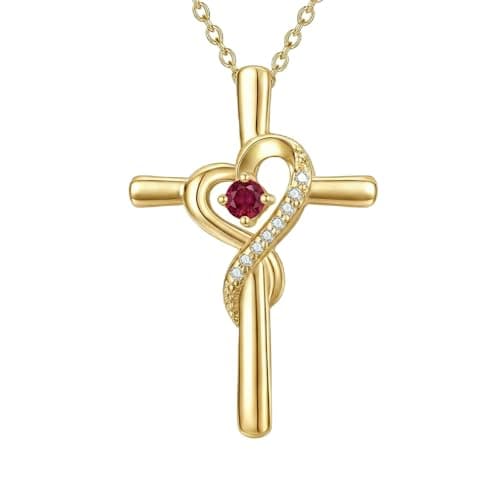 IZZBAT 14K Gold Birthstone Cross Necklace for Women,Faith Jewelry Gift for women - January Garnet - Image 1