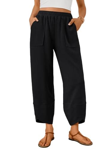Trendy Queen Women's Wide Leg Pants, Soft Cotton Blend with Pockets for Casual Summer Black 2XL - Image 1
