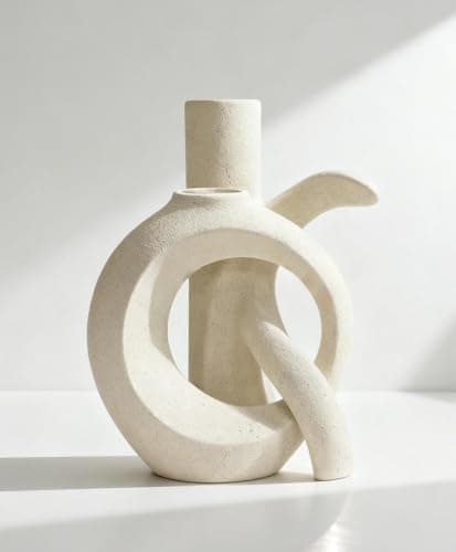 Ceramic Vase Set of 2, OK Shape, Modern Nordic Boho Home Decor - Matte Minimalist Decorative Vases for Living Room, Shelf, Wedding Centerpiece, Table Decor (Cream White)