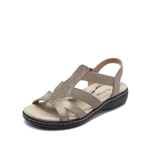 DREAM PAIRS Women's Comfortable Arch Support Dressy Flat Sandals Elastic Open Toe Walking Shoes for Summer,Size 10,Bronze,SDFS2420W - Image 1