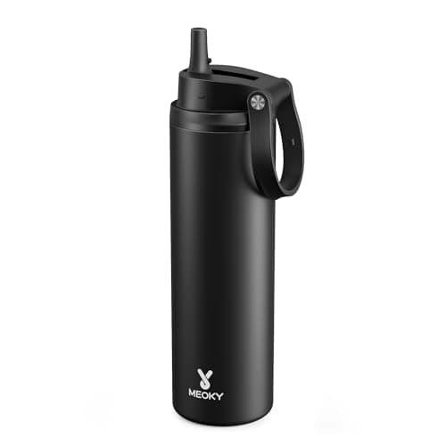 Meoky 24 oz Insulated Water Bottle: Flip-to-Pop Straw, Leak Proof, 24H Cold, Fits in Car Cup Holder, Wide Mouth, BPA-Free, Stainless Steel Water Bottle for Men Travel Sports School, Night - Image 1