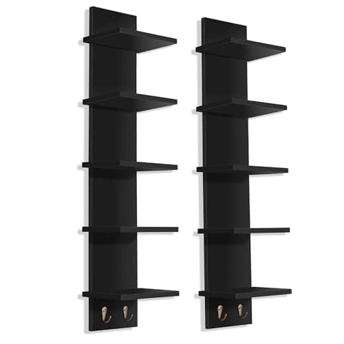 Sorbus 5 Tier Wall Shelf Unit with Hooks, Vertical Column Utility Shelving for Home Decor and Storage Organizer, Wall-Mounted Floating Shelves for Bathroom Storage, Bedroom (2 Pack) - Image 1