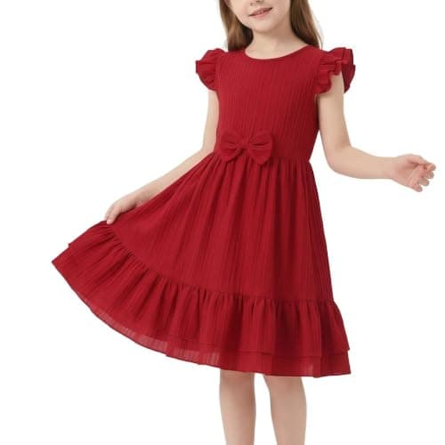 Mariy Riseni Flower Girl Dress Summer Ruffle Sleeve A-Line Bow Toddler Girls Wedding Birthday Party Dress Size 5-12Y - Image 1