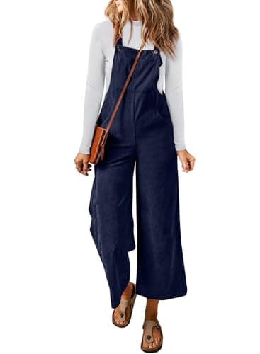 Happy Sailed Jumpsuits for Women Casual Loose Sleeveless Adjustable Straps Corduroy Overalls with Pockets Fashion 2025 Navy Blue Medium - Image 1