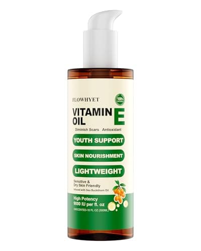FLOWHYET 10 Floz Organic Vitamin E Oil, Pure Nail Oil vit e for Face, Skin, Body, Hair vitamins, Nourish Dry Skin, Maintain Youthful, Antioxidant, Fade Scars, Non-Greasy - 300ml - Image 1