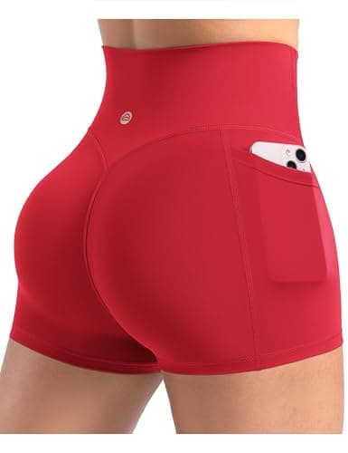 ENERBLOOM Workout Biker Shorts Womens with Pockets High Waist Yoga Gym Running Volleyball Athletic Shorts 2.5" Red XX-Large - Image 1