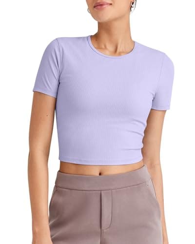 G4Free Casual Tops for Women Slim Fit Short Sleeve Sport Cute Basic Tees Comfy Lightweight Dry Wicking Yoga Shirts(Lavender,L) - Image 1